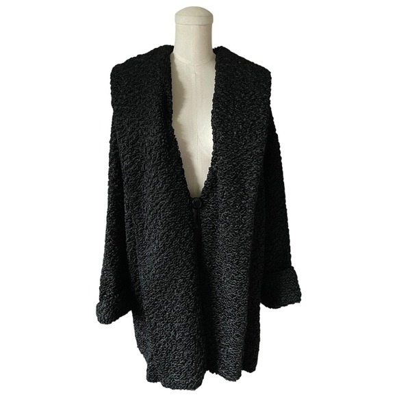 Vintage Faux Curly Persian Lamb Coat Shooting Star Lined Jacket Shawl Collar XXL - Picture 1 of 7